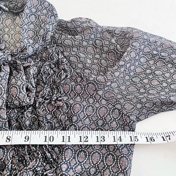 Zara Black Printed Chiffon Tie Neck Long Sleeve Sheer Romper Size XS NWT - Picture 9 of 13